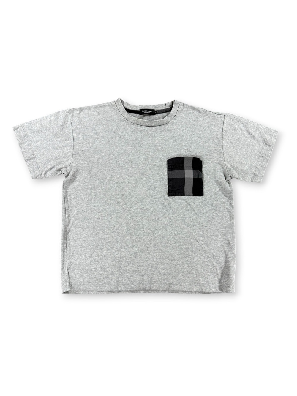 Black Label Crestbridge Men’s Heather Gray Tee with Black Plaid Pocket - Size S